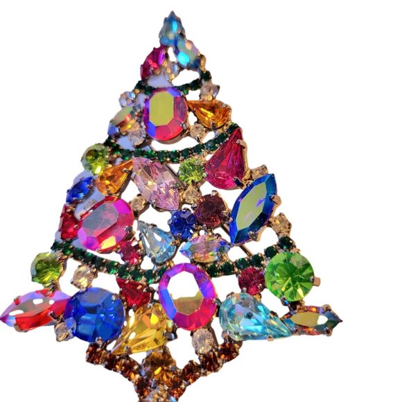 Nicky Butler Vintage England Christmas Tree Brooch Pin Crystal Rhinestone Rare - Picture 7 of 15